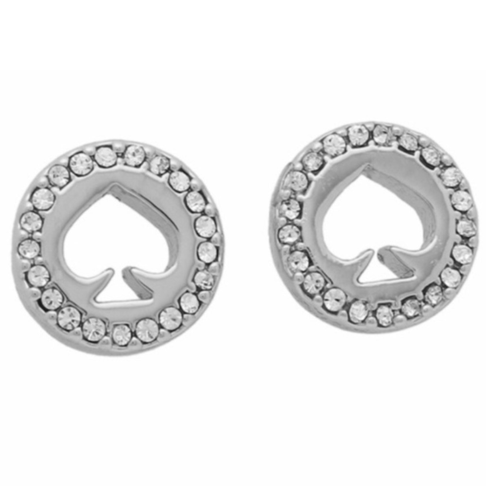 Kate Spade Sparkle Silver Spot the Spade Pave Halo Heart Stud Earrings Dust Bag - Picture 6 of 16